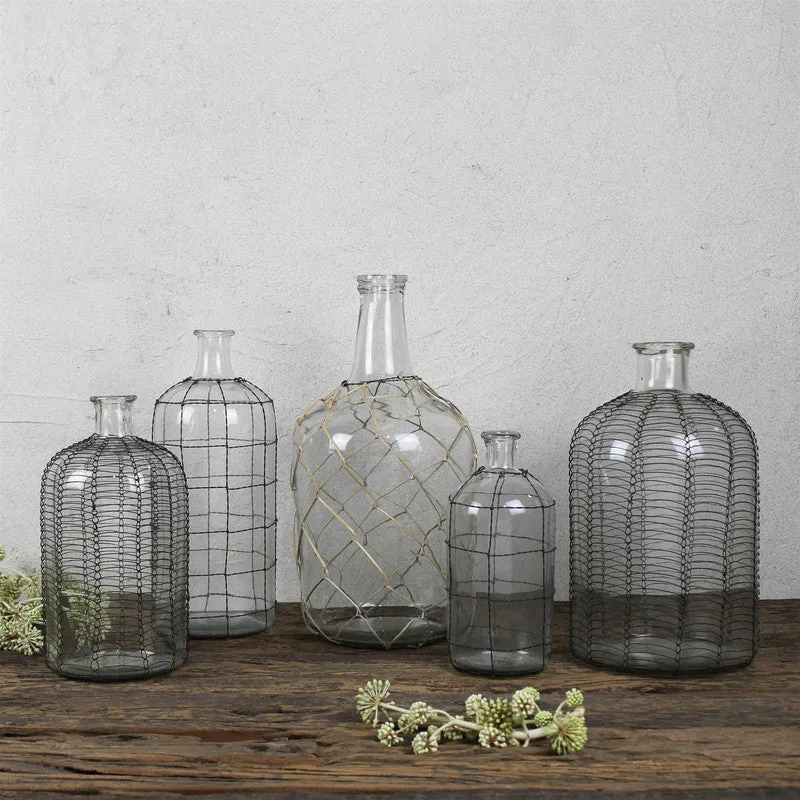 Conde Glass Bottle, Wire Grid - Sm