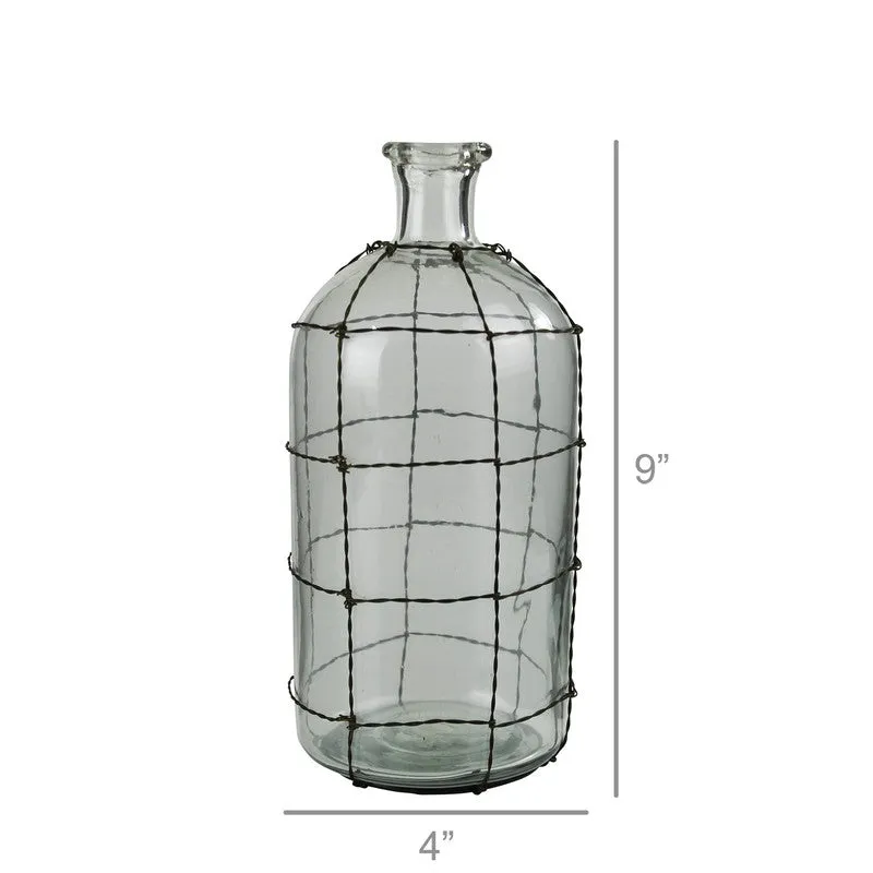 Conde Glass Bottle, Wire Grid - Sm