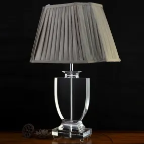 Contemporary Grey Fabric Task Light - Clear Crystal Reading Lamp with Jar Shape, 1 Bulb