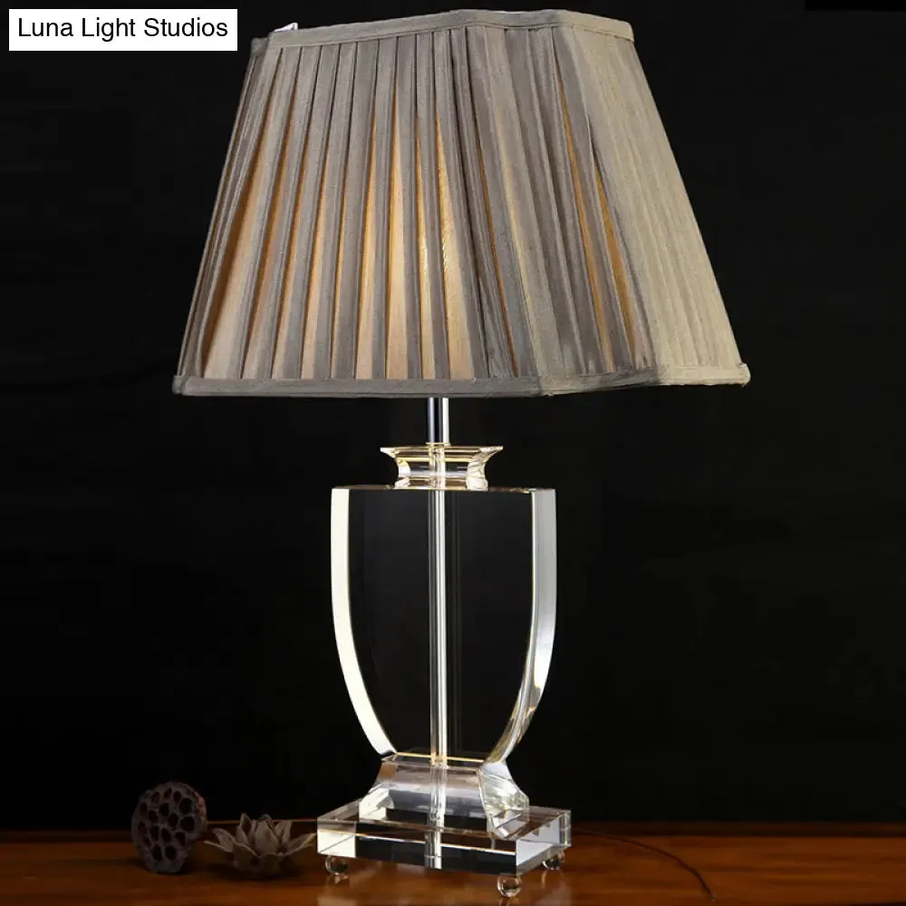 Contemporary Grey Fabric Task Light - Clear Crystal Reading Lamp with Jar Shape, 1 Bulb