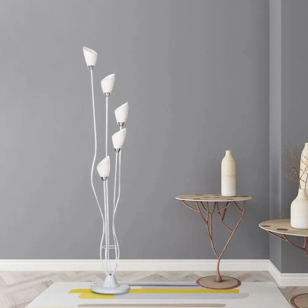 Contemporary Metal Torchiere Floor Lamp with 5-Bulbs - White Standing Light for Study Room