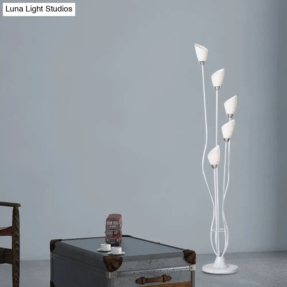 Contemporary Metal Torchiere Floor Lamp with 5-Bulbs - White Standing Light for Study Room