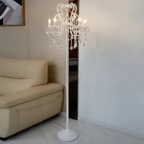 Contemporary White Crystal 4-Head Floor Lamp with Candlestick Shade for Living Room Lighting