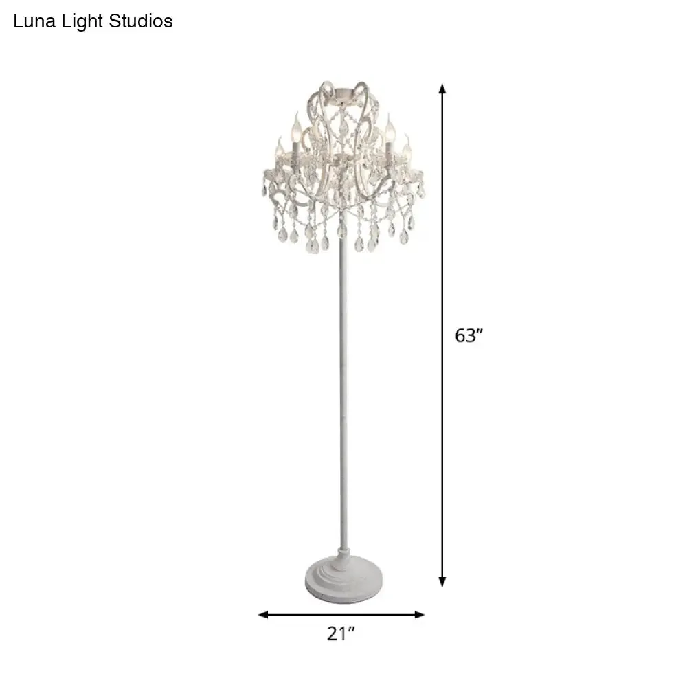 Contemporary White Crystal 4-Head Floor Lamp with Candlestick Shade for Living Room Lighting