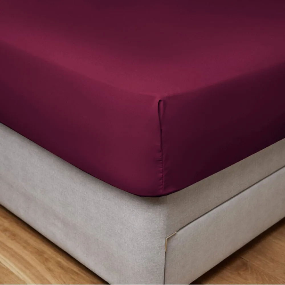 Cotton Home 100% Cotton Satin 300TC 3pc Fitted Sheet Burgundy