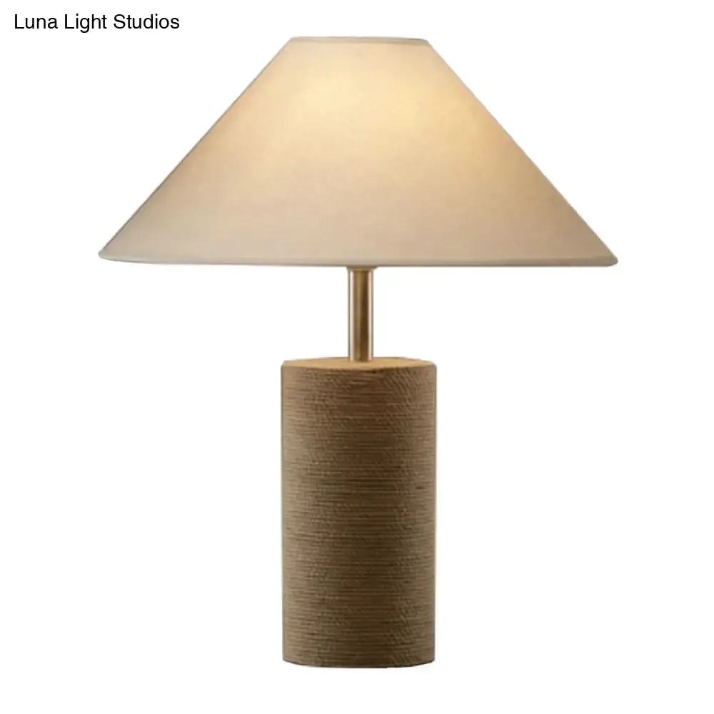 Country Style Fabric Empire Shade Table Lamp: 1-Light Night Light with Rope Pedestal in Flaxen