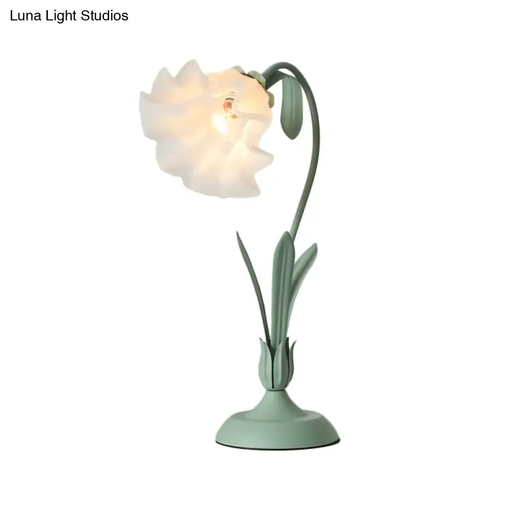 Countryside Frosted Glass Night Lamp - Flower Shape, 1-Light, Kids Room Table Light (Pink/Green)