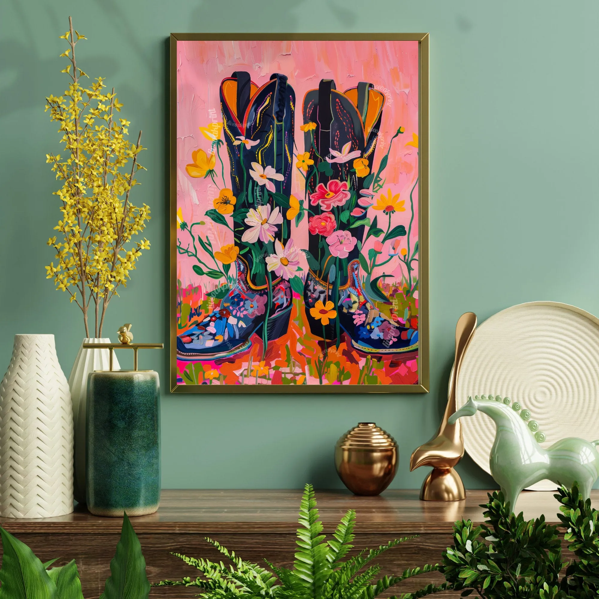 Cowboy Boots - Maximalist Wall Art - Floral Cowgirl Boots Print - Western Wall Art - Cowgirl Wall Decor - Maximalist Wall Art - Preppy Decor