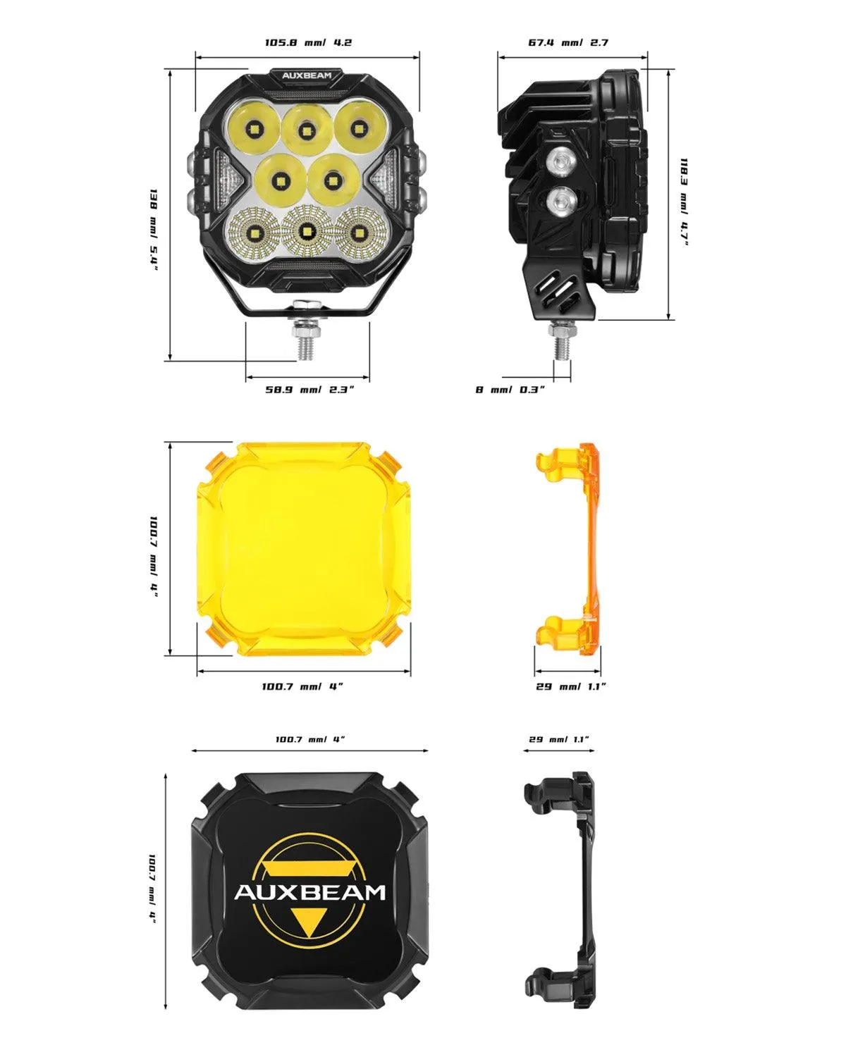 CUBE-Z Series 4 Inch Combo LED Pod Lights Off Road Lights with White DRL & Amber Turn Signal Lights