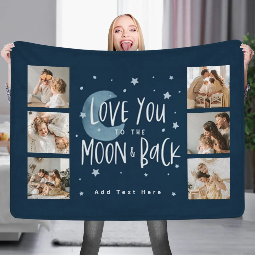 Custom 6 Photos&Text Fleece Blankets Love You To The Moon