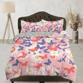 Dainty butterfly lover bedding pink duvet cover boho chic dorm bedding full size adult duvet king queen twin, nursery toddler bedding