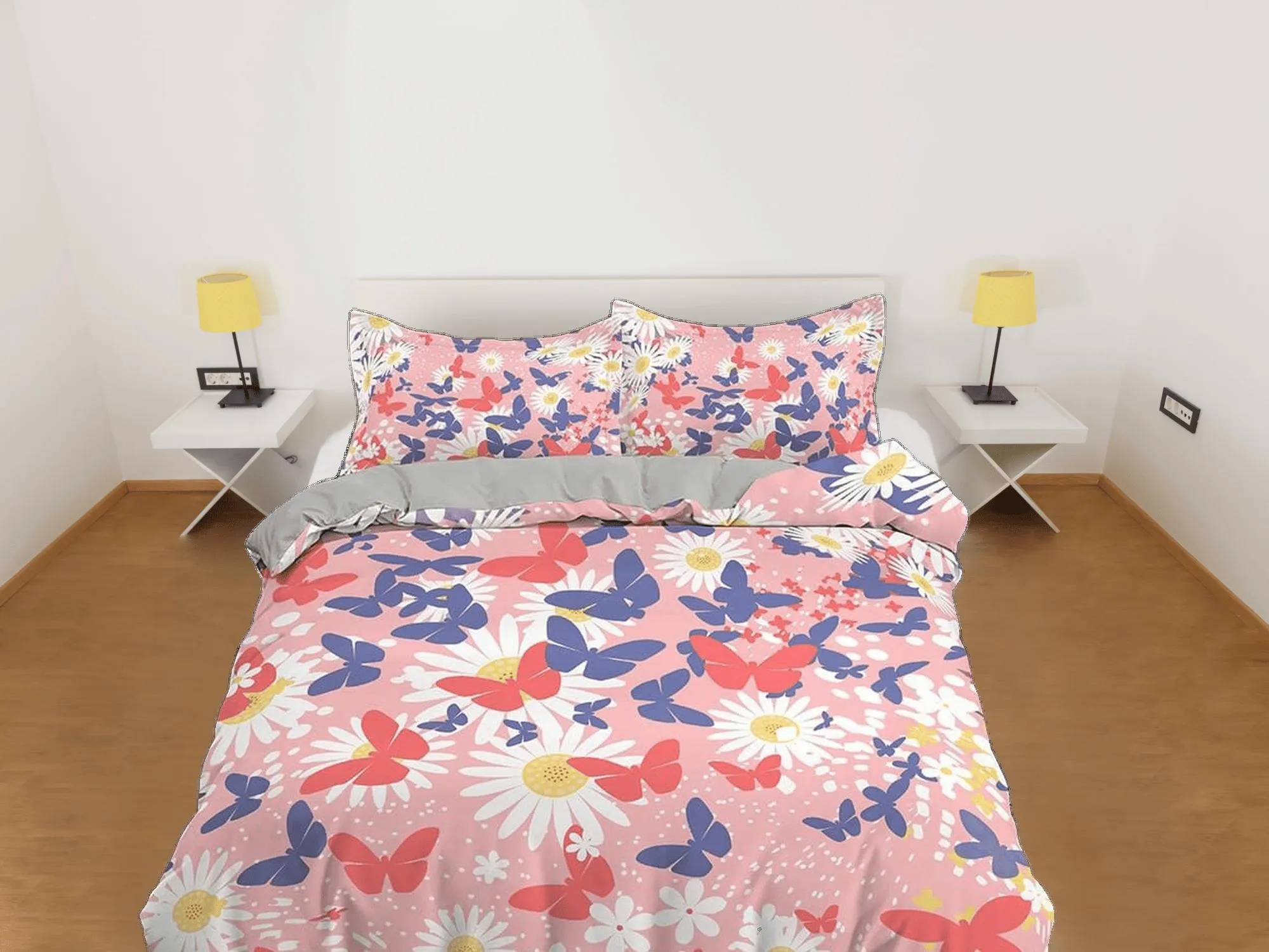 Dainty butterfly lover bedding pink duvet cover boho chic dorm bedding full size adult duvet king queen twin, nursery toddler bedding