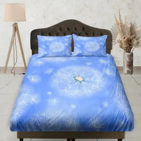 Dandellion Sky Blue Fitted Bedsheet Deep Pocket, Floral Prints, Aesthetic Boho Bedding Set Full, Dorm Bedding, Crib Sheet, King, Queen Sheet