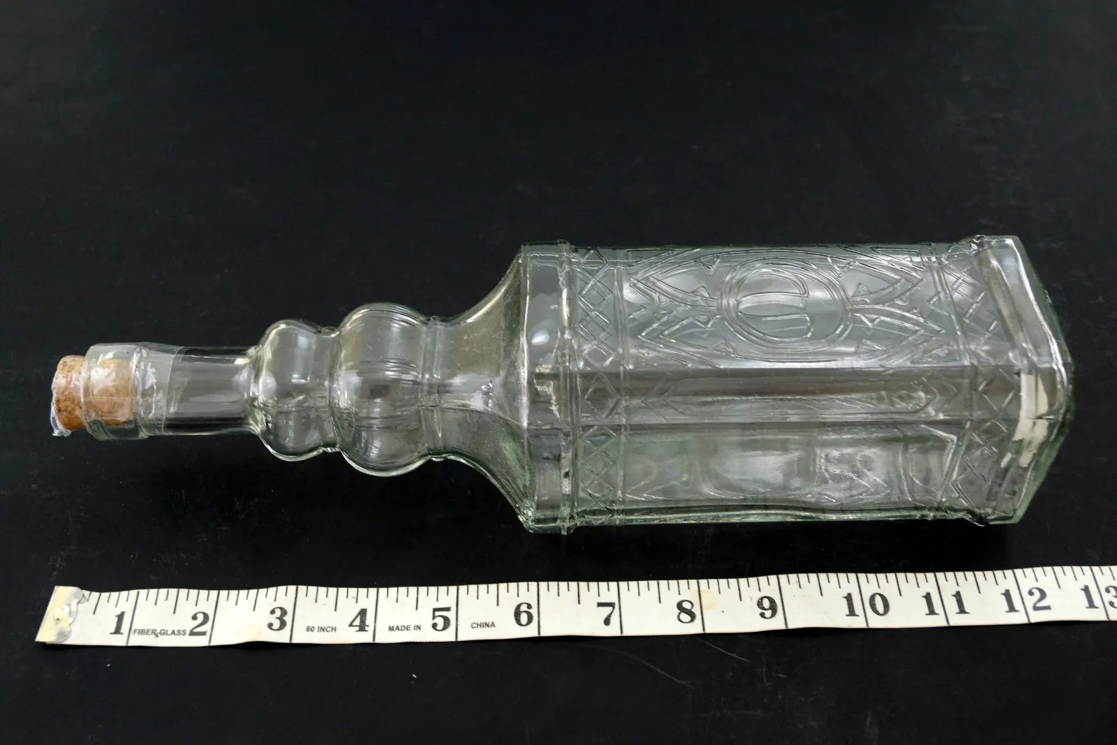 Decorative Clear Glass "Whiskey Style" Bottle with Cork, 12" tall