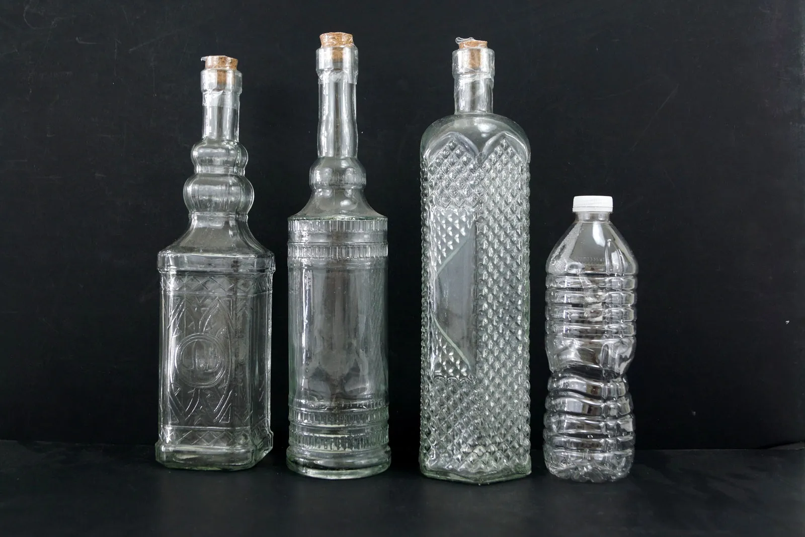 Decorative Clear Glass "Whiskey Style" Bottle with Cork, 12" tall