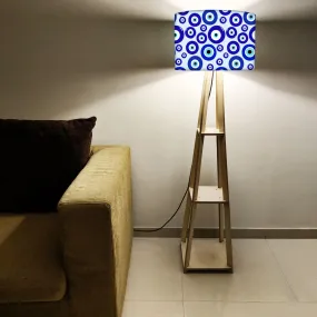 Designer Wooden Tripod Floor Lamp with Shelf for Living Room - Evil Eye Protector