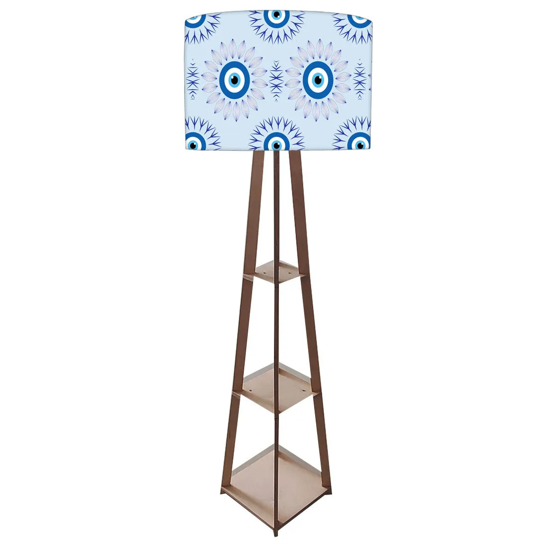 Designer Wooden Tripod Floor Lamp with Shelf for Living Room - Evil Eye Protector