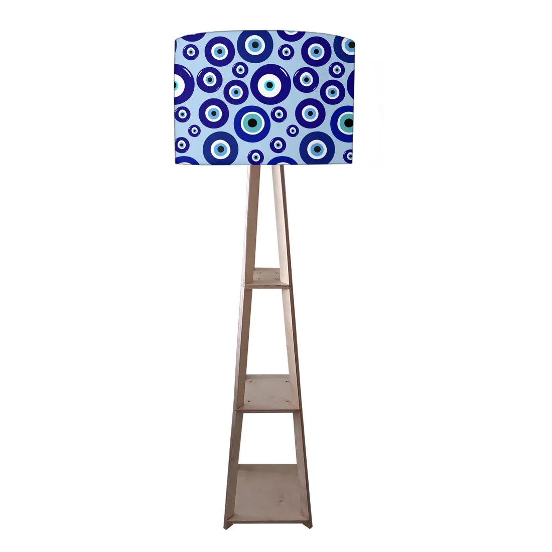 Designer Wooden Tripod Floor Lamp with Shelf for Living Room - Evil Eye Protector