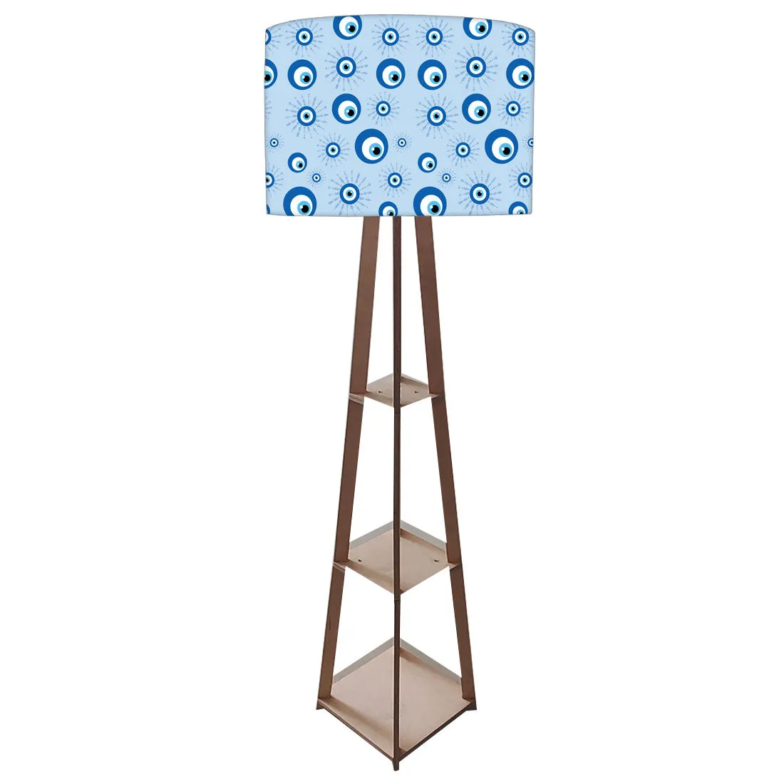 Designer Wooden Tripod Floor Lamp with Shelf for Living Room - Evil Eye Protector