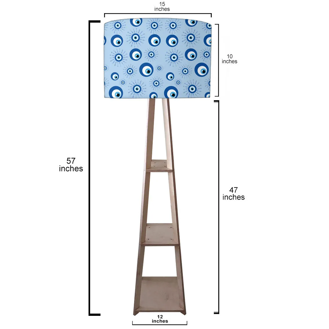 Designer Wooden Tripod Floor Lamp with Shelf for Living Room - Evil Eye Protector