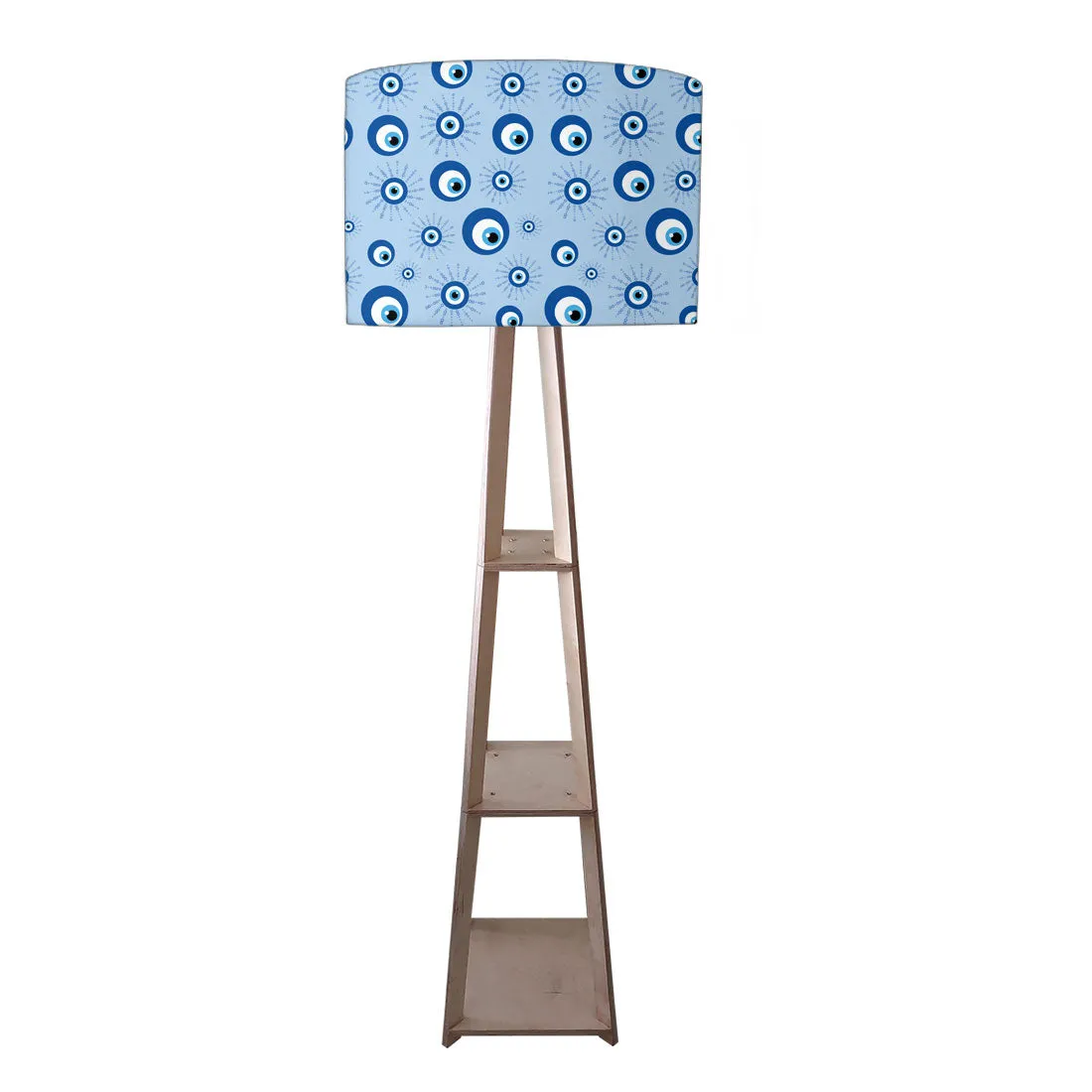 Designer Wooden Tripod Floor Lamp with Shelf for Living Room - Evil Eye Protector