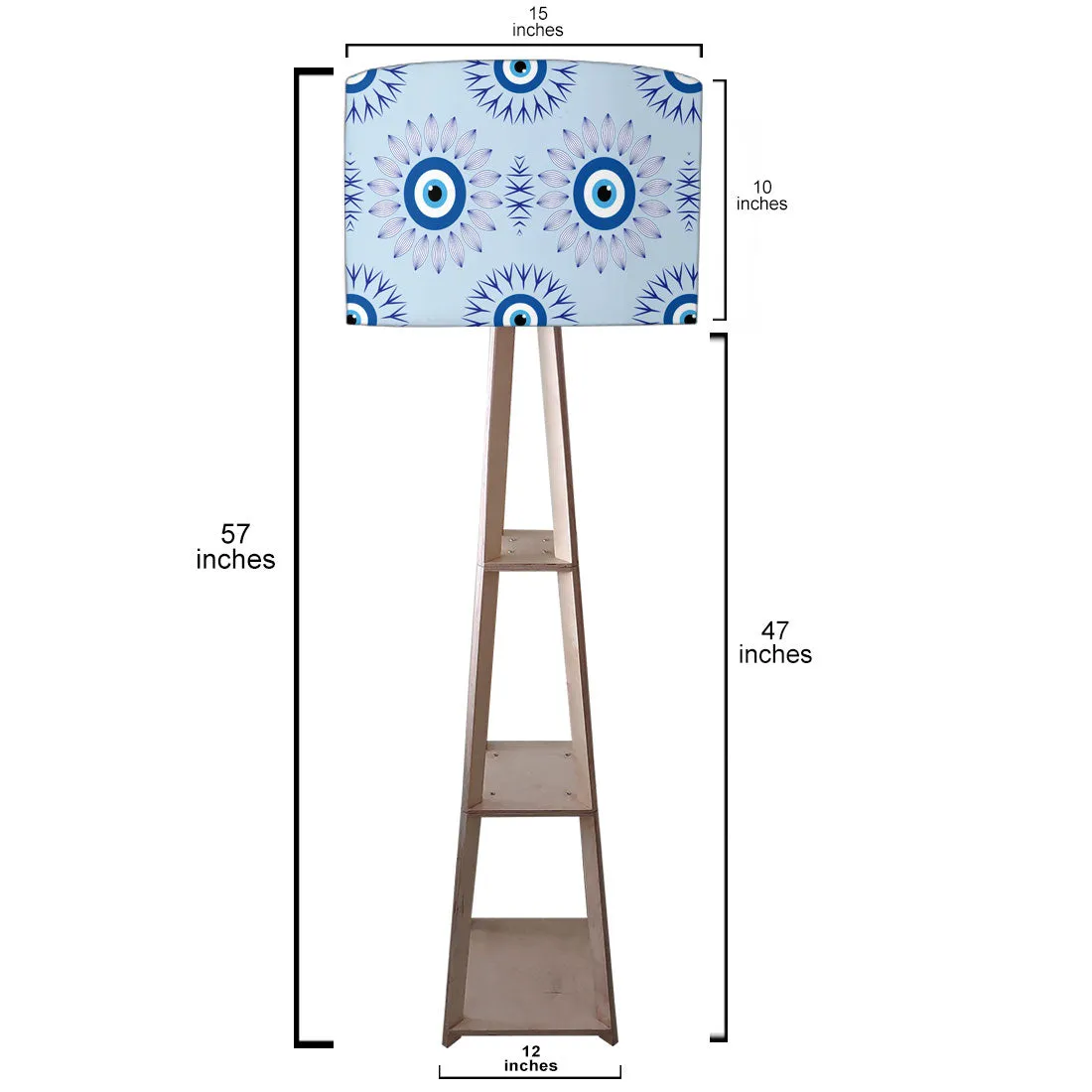 Designer Wooden Tripod Floor Lamp with Shelf for Living Room - Evil Eye Protector