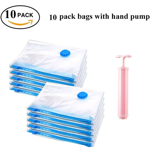 Durable Vacuum Storage Bags For Clothes Pillows Bedding Blanket More Space Save Compression Travel Hand Pump Seal Zipper