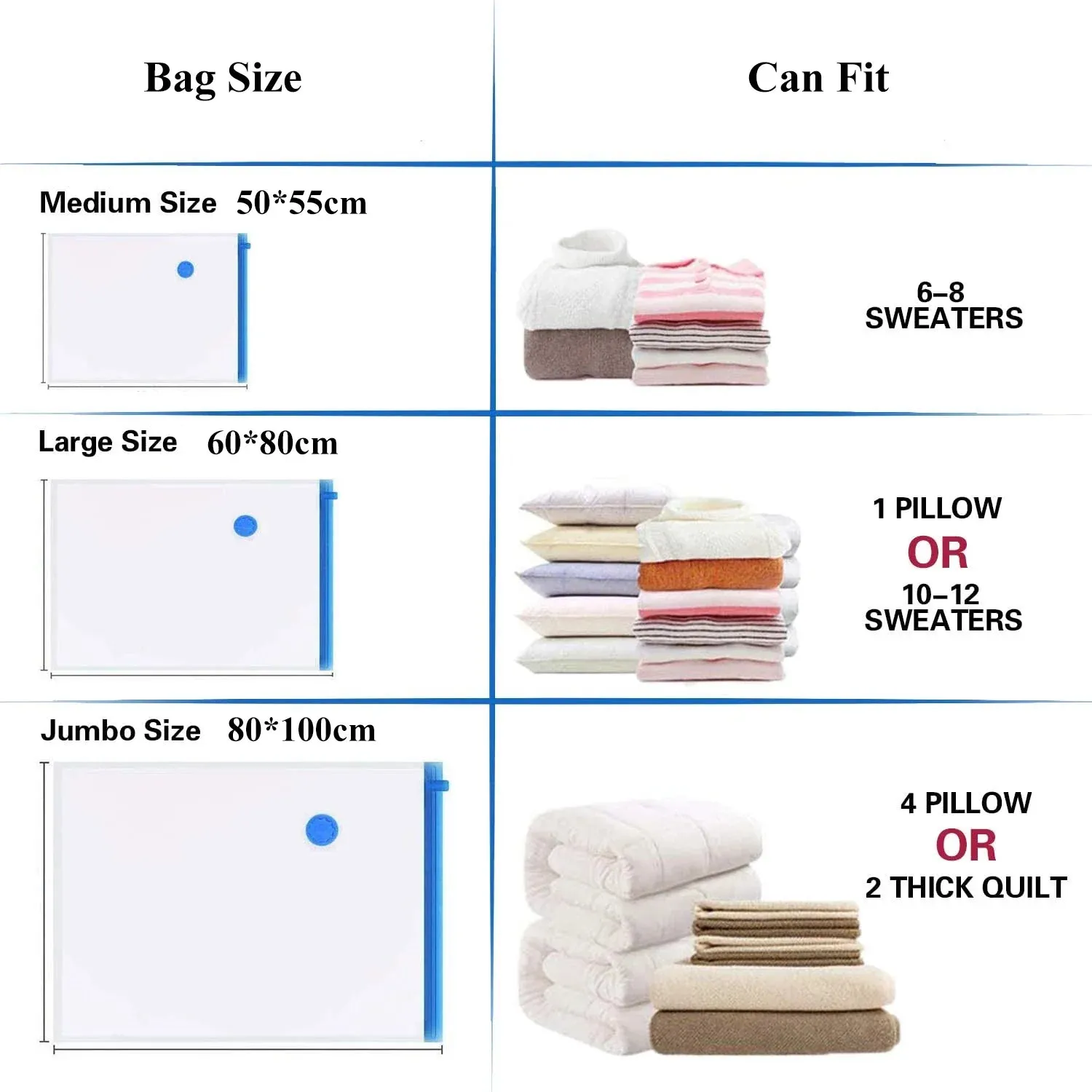 Durable Vacuum Storage Bags For Clothes Pillows Bedding Blanket More Space Save Compression Travel Hand Pump Seal Zipper