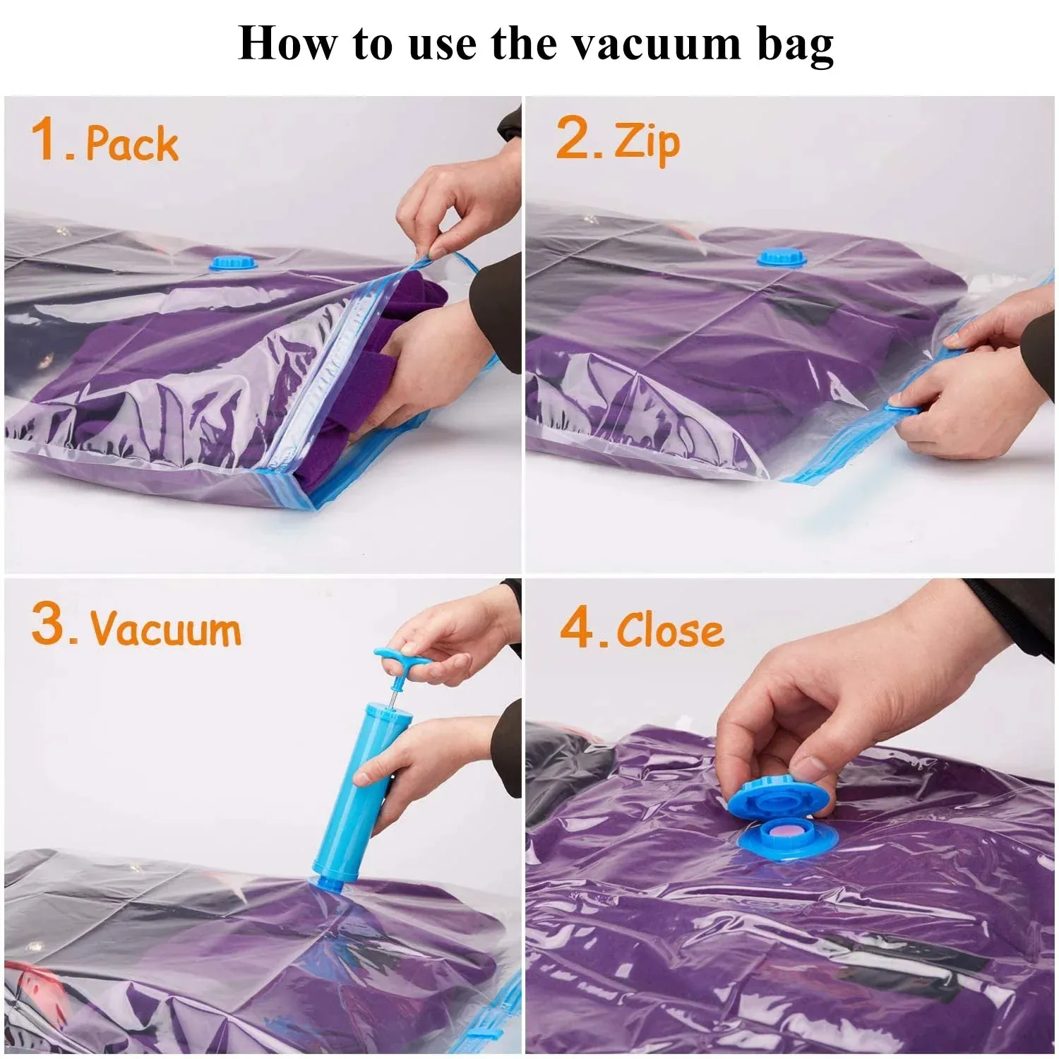 Durable Vacuum Storage Bags For Clothes Pillows Bedding Blanket More Space Save Compression Travel Hand Pump Seal Zipper