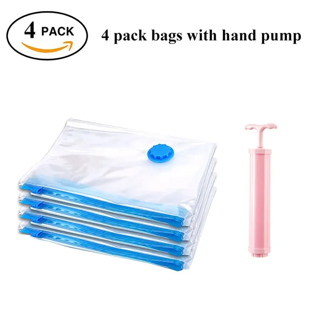 Durable Vacuum Storage Bags For Clothes Pillows Bedding Blanket More Space Save Compression Travel Hand Pump Seal Zipper