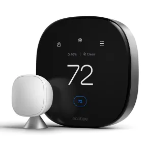 Ecobee Smart Thermostat Premium with Voice Control and Smart Sensor, Black