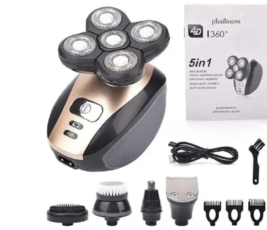 Electric 4D Floating Five Blade Shaver - Multi-Function Shaver for Bald Heads, Hair, and Beards