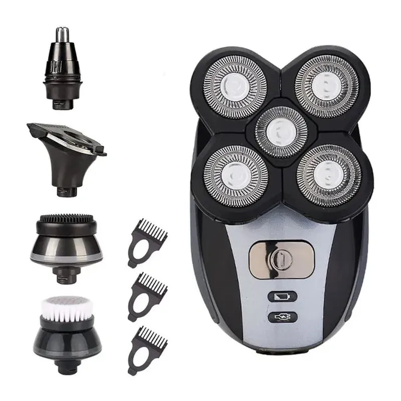 Electric 4D Floating Five Blade Shaver - Multi-Function Shaver for Bald Heads, Hair, and Beards