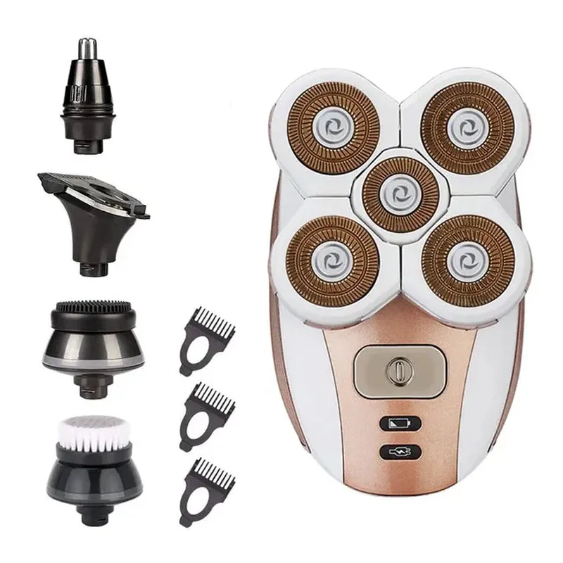 Electric 4D Floating Five Blade Shaver - Multi-Function Shaver for Bald Heads, Hair, and Beards