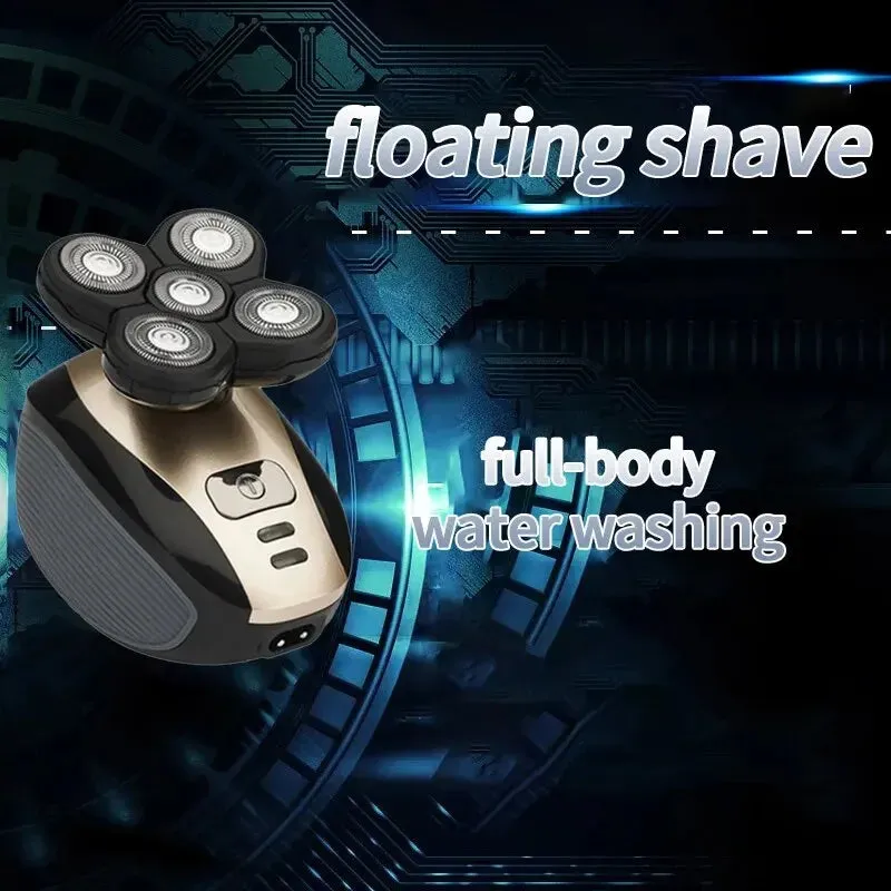 Electric 4D Floating Five Blade Shaver - Multi-Function Shaver for Bald Heads, Hair, and Beards