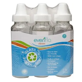 Evenflo 3-pack Classic Glass Bottle With Silicone Nipples, 8 Ounces