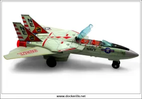 F-14A Jet Fighter "Tomcat". Vintage 1960's Tin Plate Battery Operated Novelty Toy Aeroplane, Nomura, Japan. Good Box.