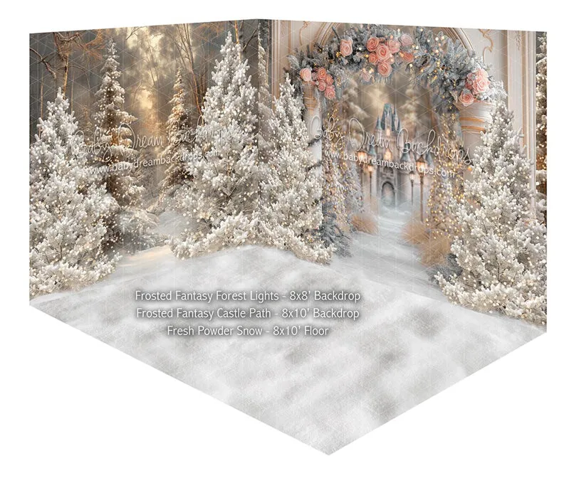 Fabric Room Frosted Fantasy Forest Lights   Frosted Fantasy Castle Path   Fresh Powder Snow