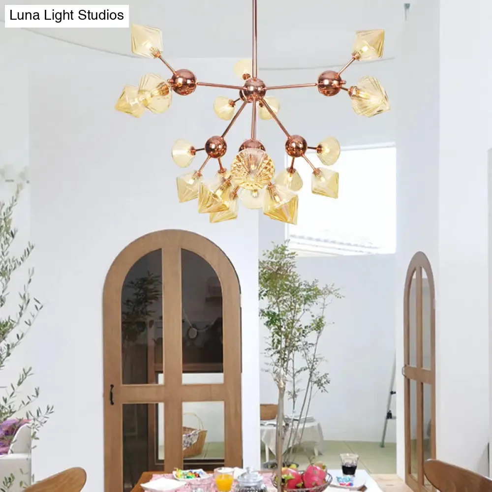 Farmhouse Style Diamond Chandelier: Amber/Clear Glass, Multiple Light Options, 13"/27.5"/34" Wide