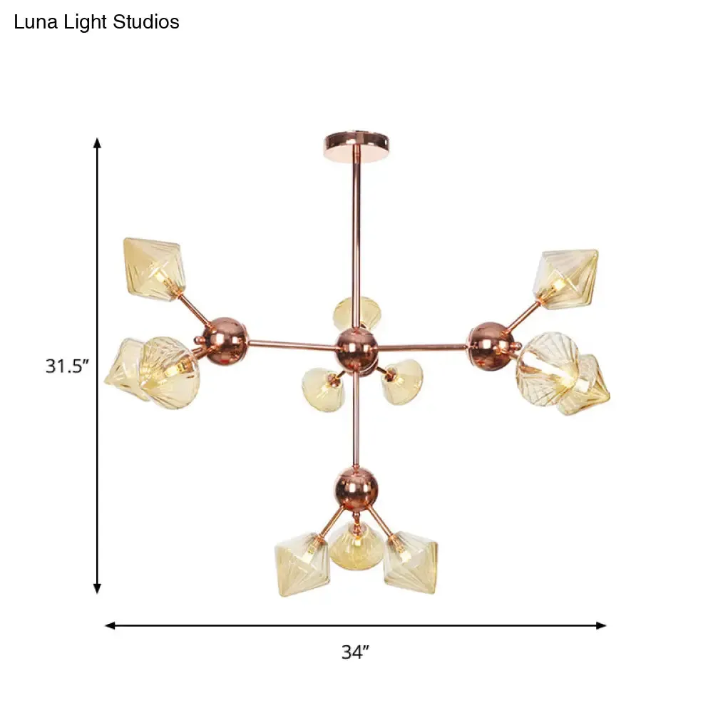 Farmhouse Style Diamond Chandelier: Amber/Clear Glass, Multiple Light Options, 13"/27.5"/34" Wide