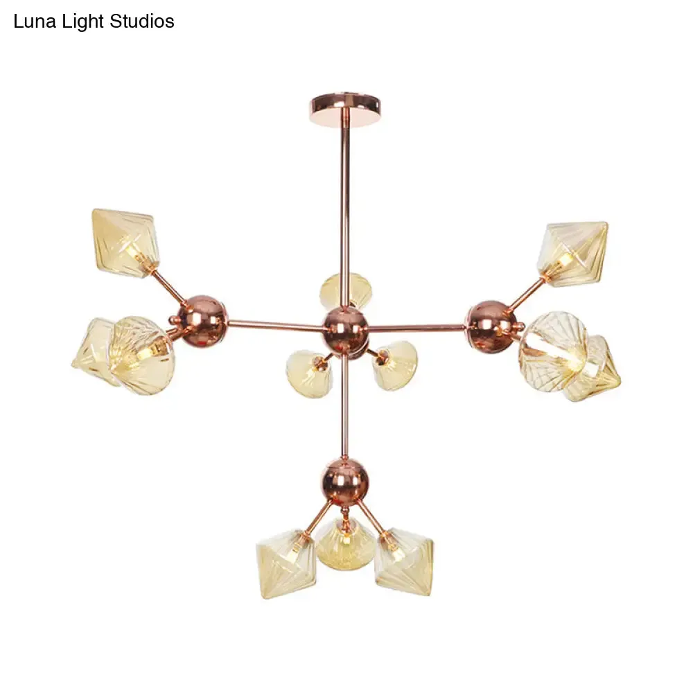 Farmhouse Style Diamond Chandelier: Amber/Clear Glass, Multiple Light Options, 13"/27.5"/34" Wide