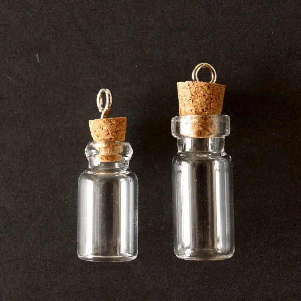 Fillable Glass Bottle / Glass Vial Charm with Cork Stopper and Eye Hook (22mm)