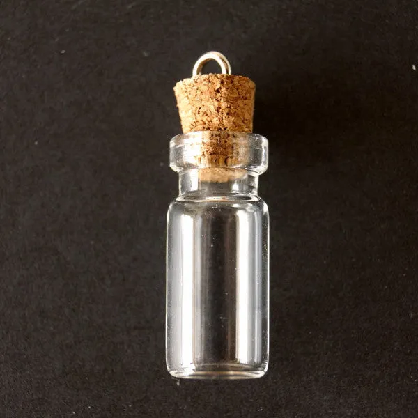 Fillable Glass Bottle / Glass Vial Charm with Cork Stopper and Eye Hook (38mm)