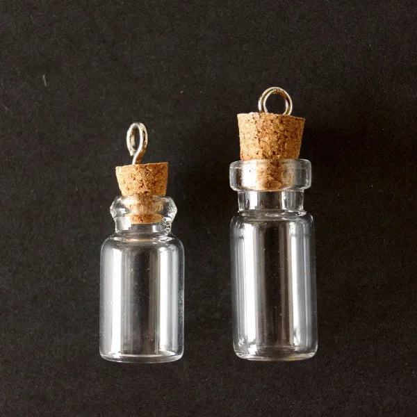 Fillable Glass Bottle / Glass Vial Charm with Cork Stopper and Eye Hook (38mm)