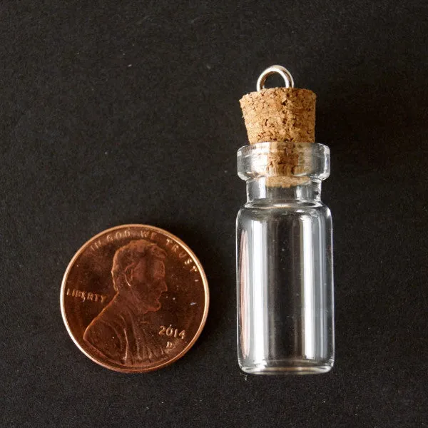 Fillable Glass Bottle / Glass Vial Charm with Cork Stopper and Eye Hook (38mm)