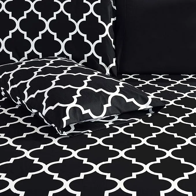 Fitted Bed Sheet-Black Geometric