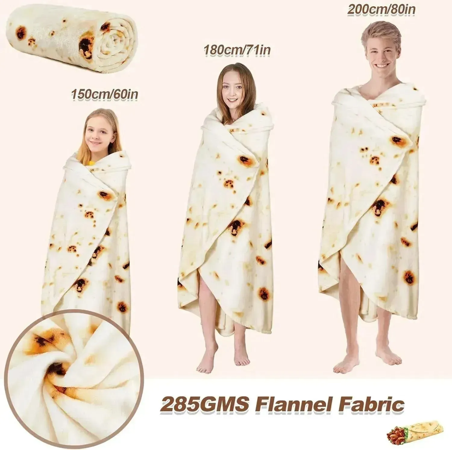 Flannel Fleece RAINBEAN Burritos Tortilla Blanket Double Sided Winter Blanket