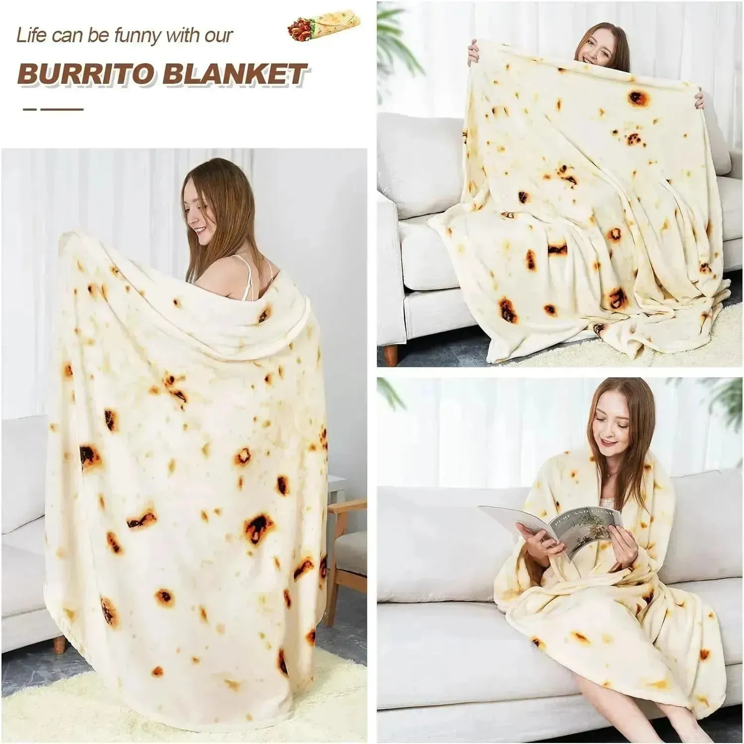 Flannel Fleece RAINBEAN Burritos Tortilla Blanket Double Sided Winter Blanket