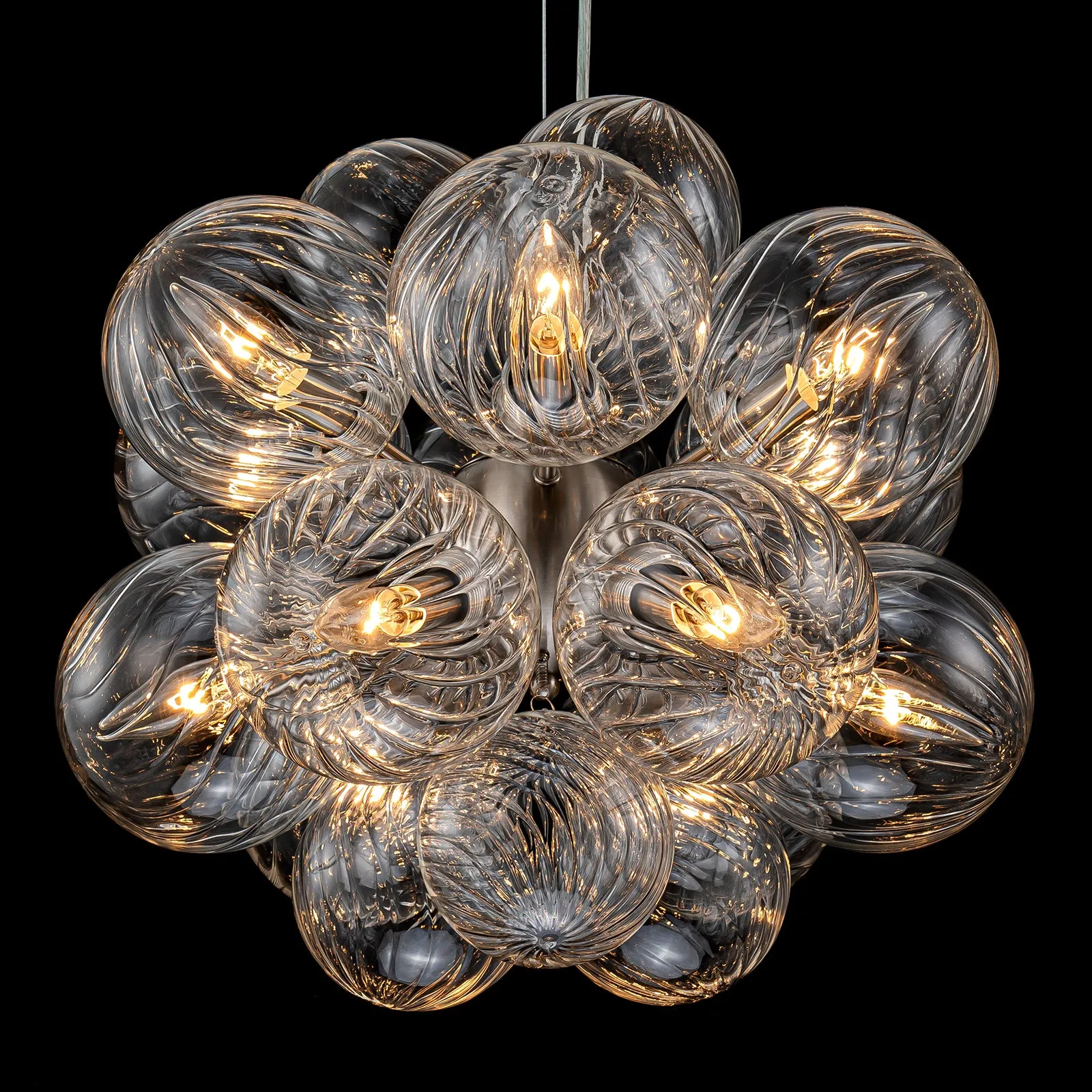 Glowlings 12-Light Modern 19"Wide Cluster Ribbed Glass Bubble Chandelier