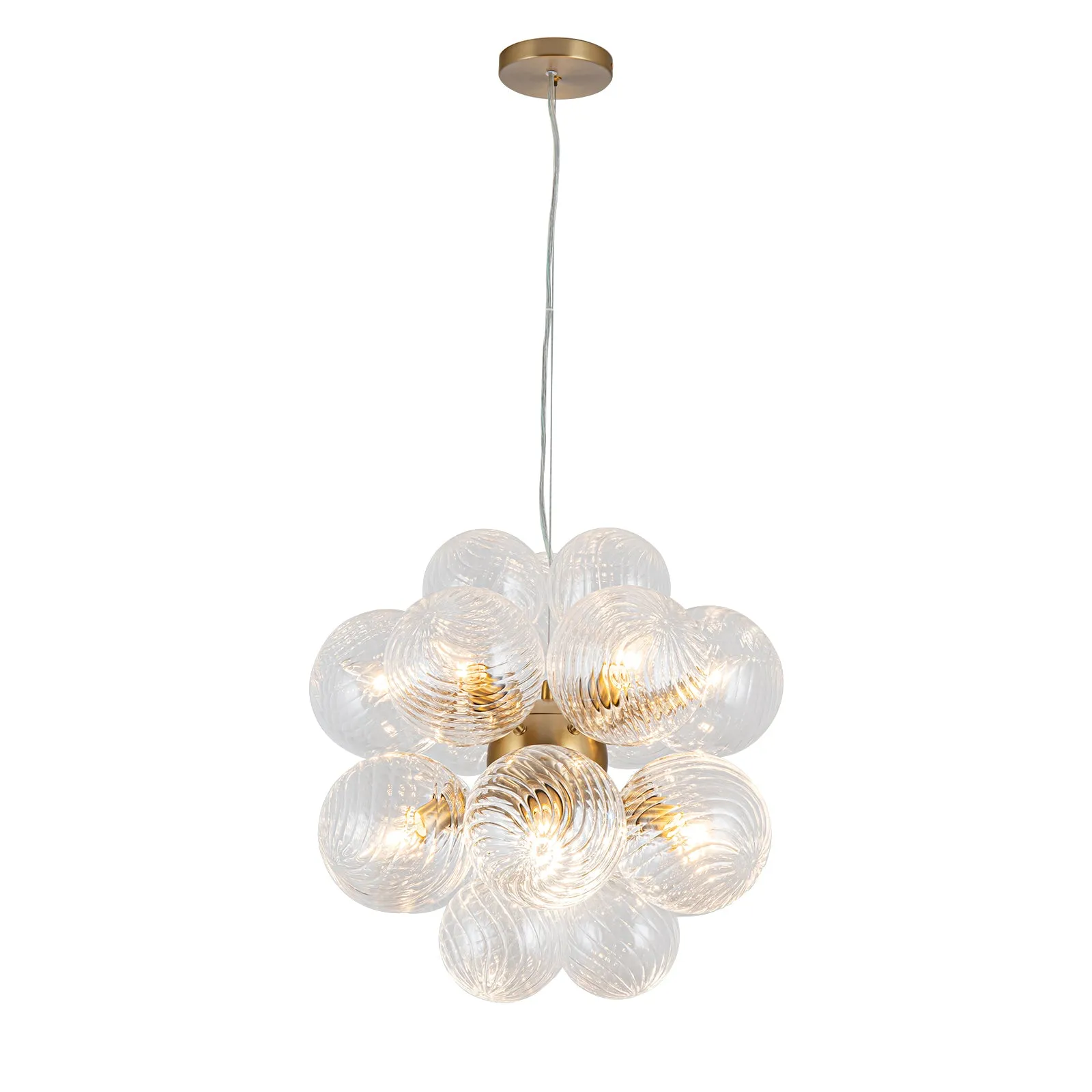 Glowlings 12-Light Modern 19"Wide Cluster Ribbed Glass Bubble Chandelier